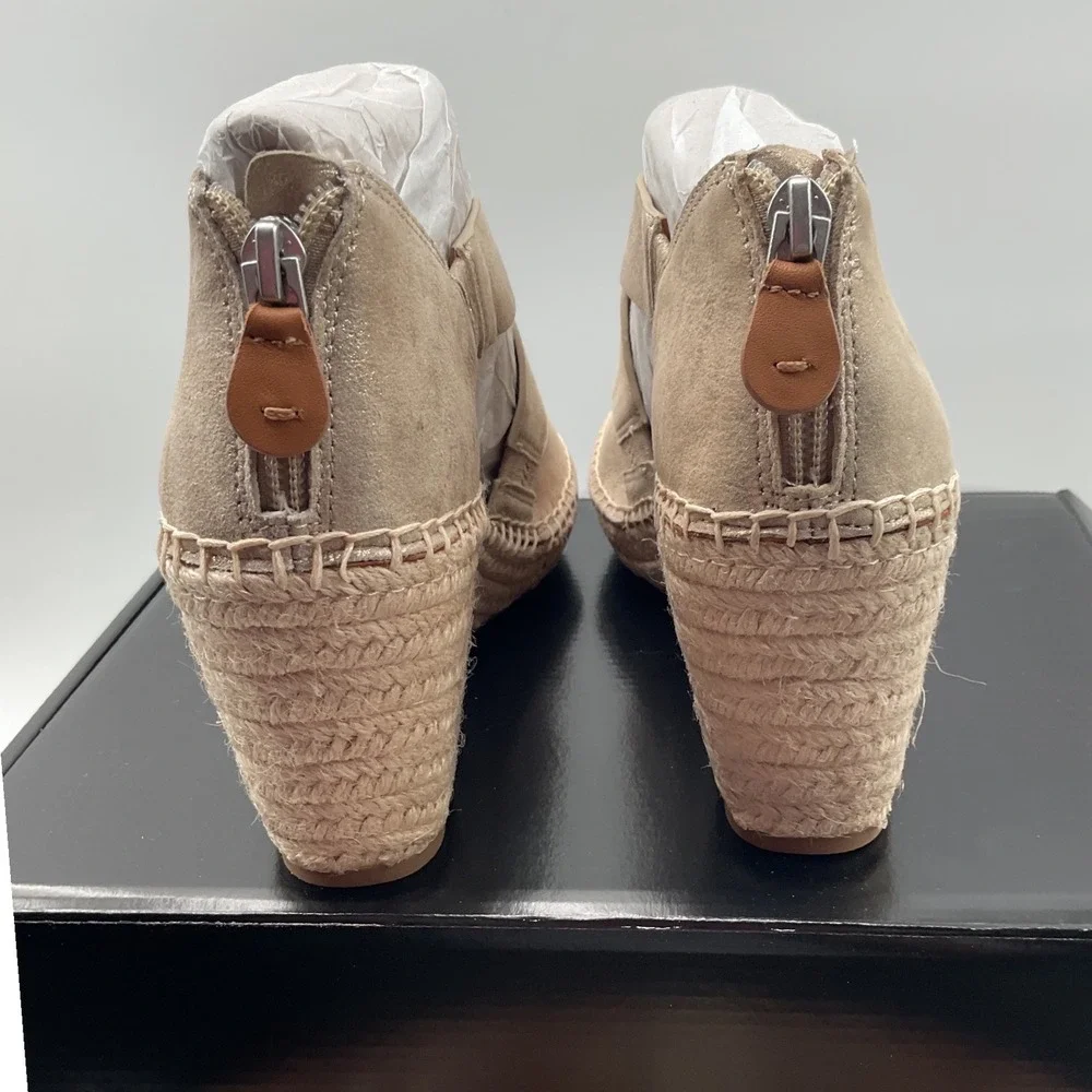 Gentle souls Corinne Wedge Metallic Champagne Leather Espadrille Sandals 9M